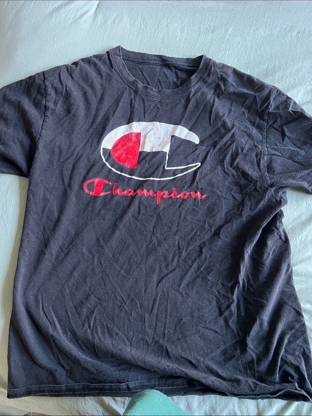 Champion Black Short Sleeve Tee with Red & White Logo